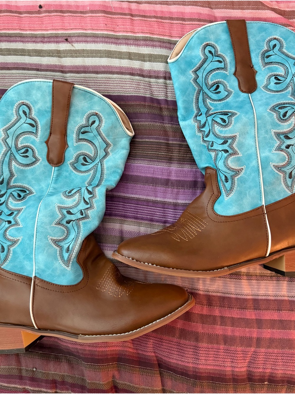 Women's Brown Leather Lace-Up Boots with Turquoise Shaft